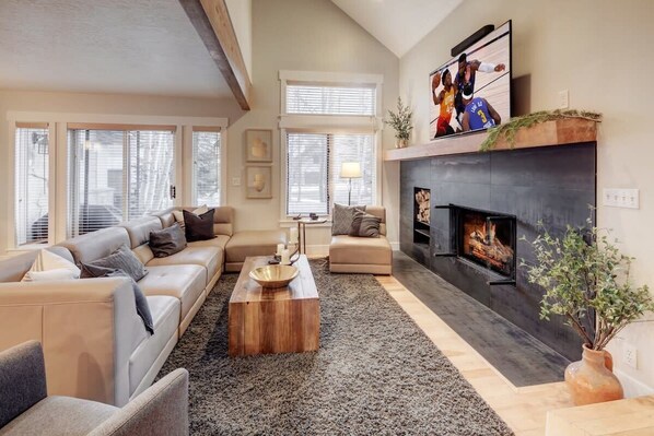 TV, fireplace, offices