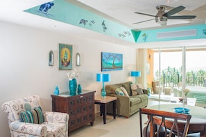 Luxury Apartment, 1 Queen Bed, Ocean View | Living area | LED TV - Grand Venetian Condominium (Puerto Vallarta)