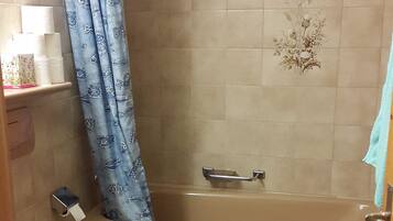 Bathtub, hair dryer, towels