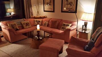 Fernseher, Kamin, DVD-Player, Stereoanlage