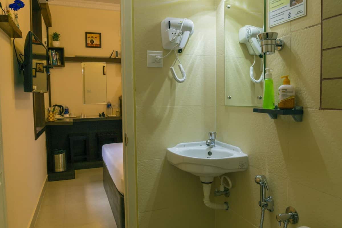 shower, rainfall showerhead, designer toiletries, hair dryer