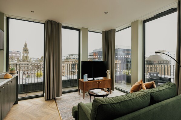 Penthouse One Bedroom | Laptop workspace, blackout drapes, soundproofing, iron/ironing board