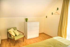 1 bedroom, desk, blackout curtains, iron/ironing board
