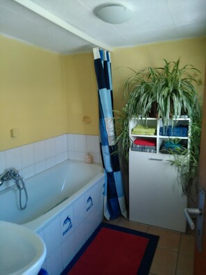 Baignoire, sèche-cheveux, serviettes fournies