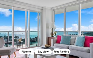 Deluxe Apartment, 1 King Bed with Sofa bed, Balcony, Ocean View1002.02 | Living area | 50-inch Smart TV with digital channels, TV