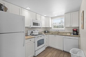 Fridge, microwave, coffee/tea maker, toaster