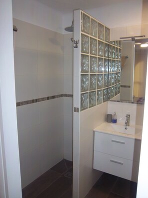 Combined shower/bathtub, hair dryer, towels, soap - Rural Apartment Casa Medico, in Sierra Cabrera (Turre)