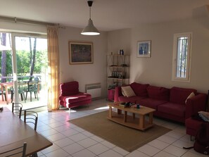 TV, DVD player, books, stereo