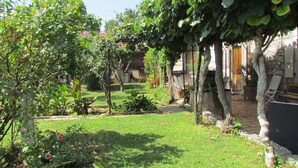 A garden with a lawn, trees, and a pathway leading to a building. - Character house for 12 people, PRIVATE POOL (Lussas)