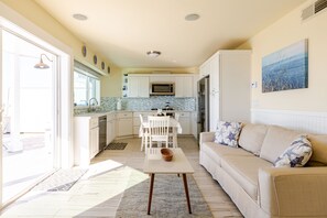 Smart TV, fireplace, DVD player, books