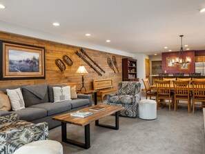 Televisión, chimenea y libros 