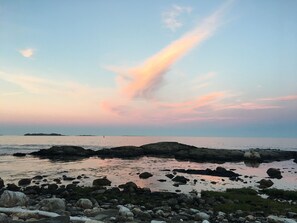 On the beach, sun loungers, beach towels