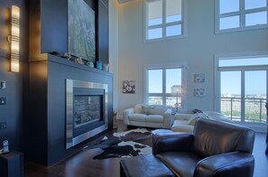 Smart TV, fireplace, DVD player, books