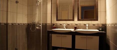 Douche, sèche-cheveux, serviettes fournies, papier toilette