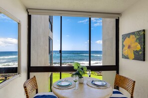 Dining - Best Oceanfront  - Walls of windows on famous surf and sunset,  2BR/2BA, A/C (Koloa)