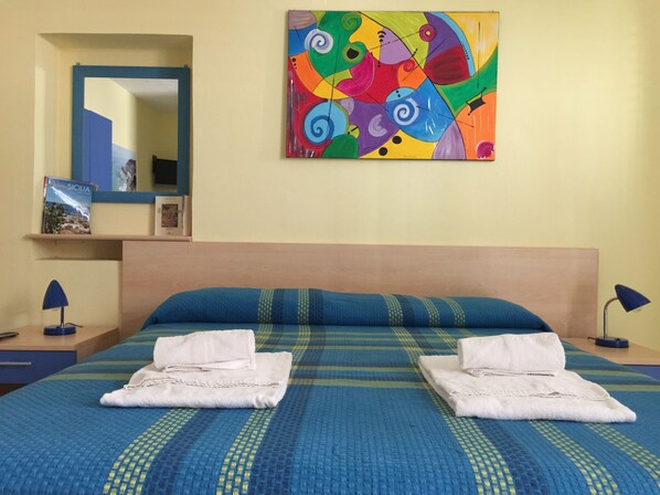 1 bedroom, desk, iron/ironing board, travel cot