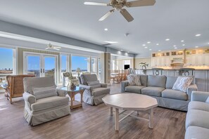 Flat-screen TV, DVD player, books