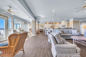 Flat-screen TV, DVD player, books