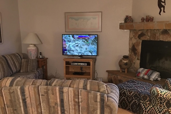 Comfortable seating, sofa, loveseat & easy chair.
New large flatscreens.