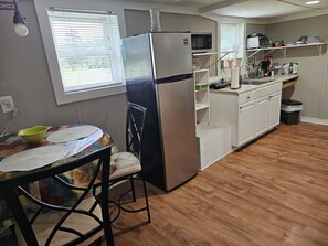 Fridge, microwave, coffee/tea maker, electric kettle