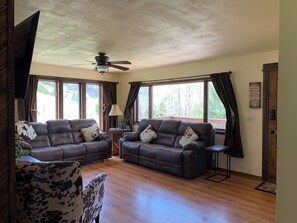 Smart TV, DVD player, books, music library