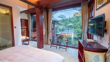 Premium bedding, pillow-top beds, desk, blackout curtains