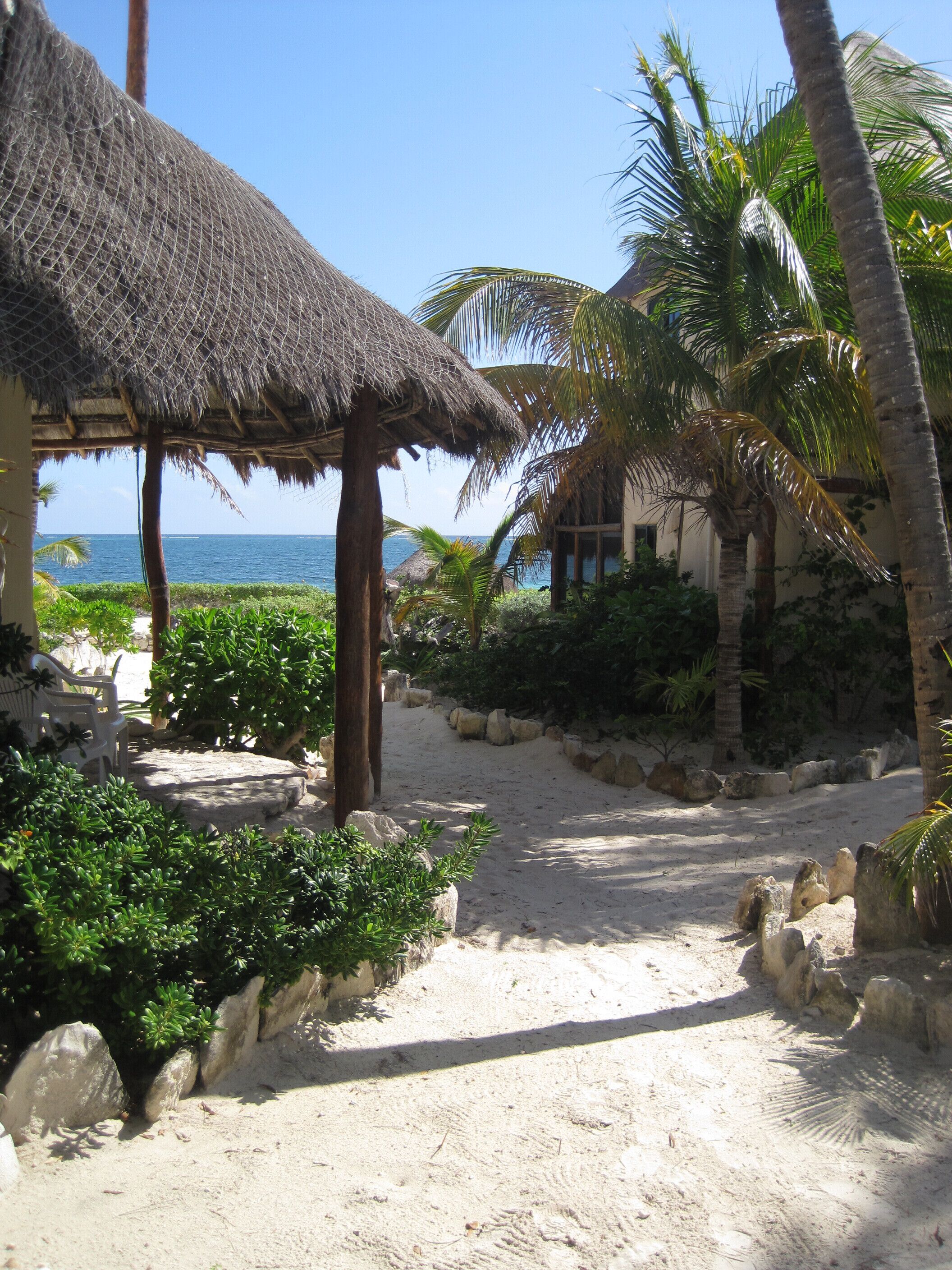 On the beach, sun-loungers, beach towels