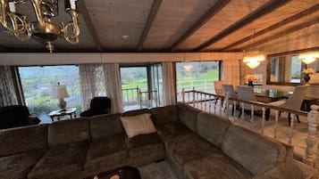 Smart TV, fireplace, DVD player, books