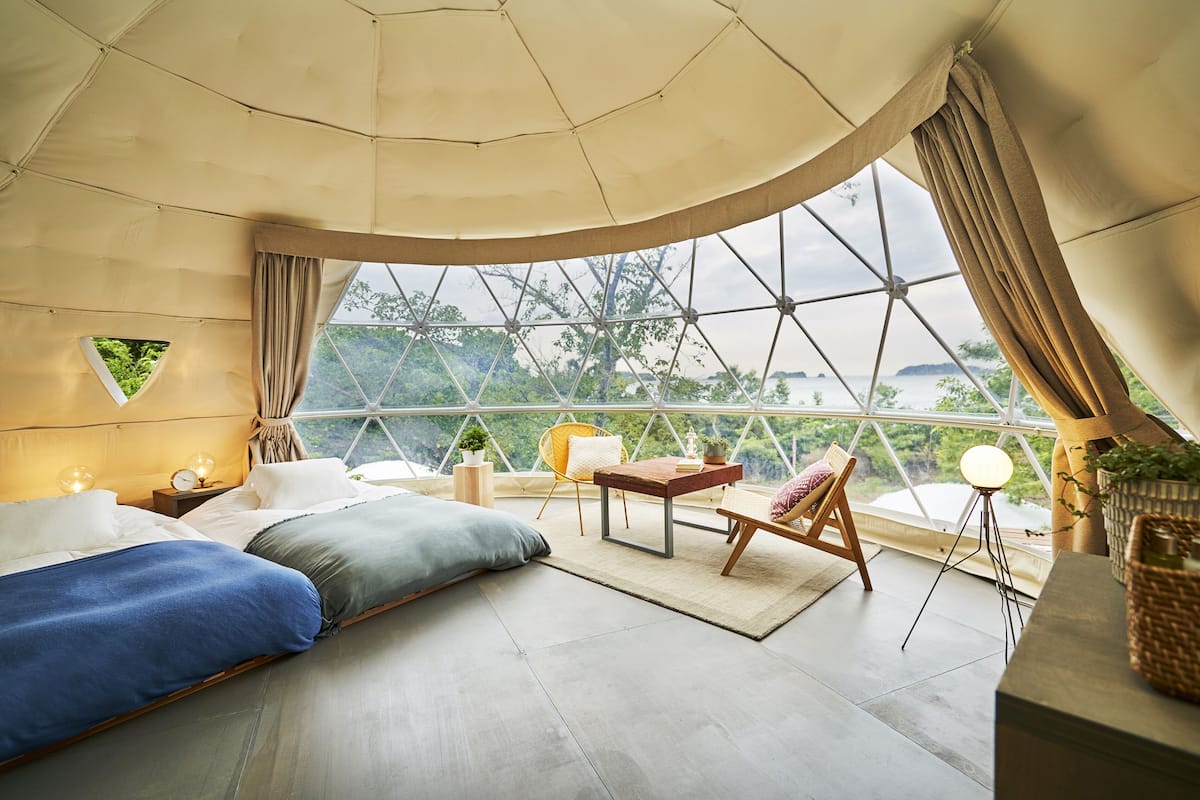 Glamp Ocean Iseshima Bay Terrace Private type Domes, Shared Bathroom | 1 bedroom, premium bedding, down duvets, free WiFi