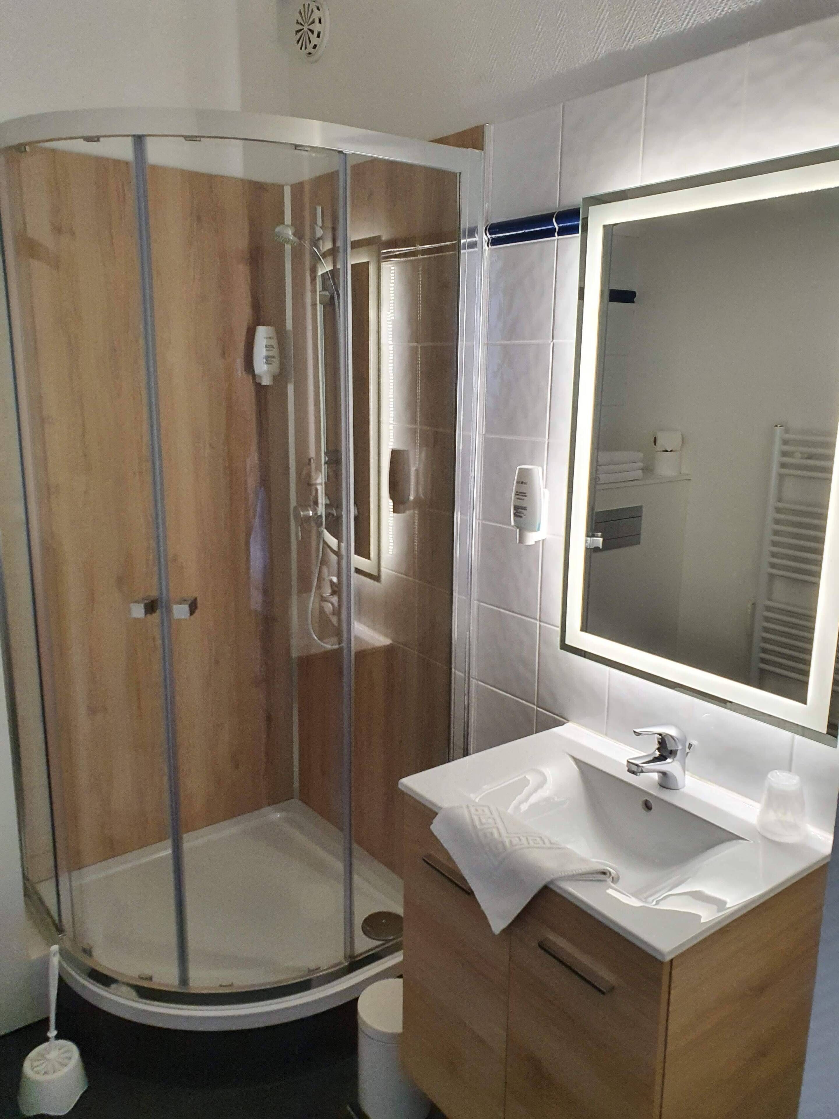 triple room | bathroom | shower, hair dryer, towels