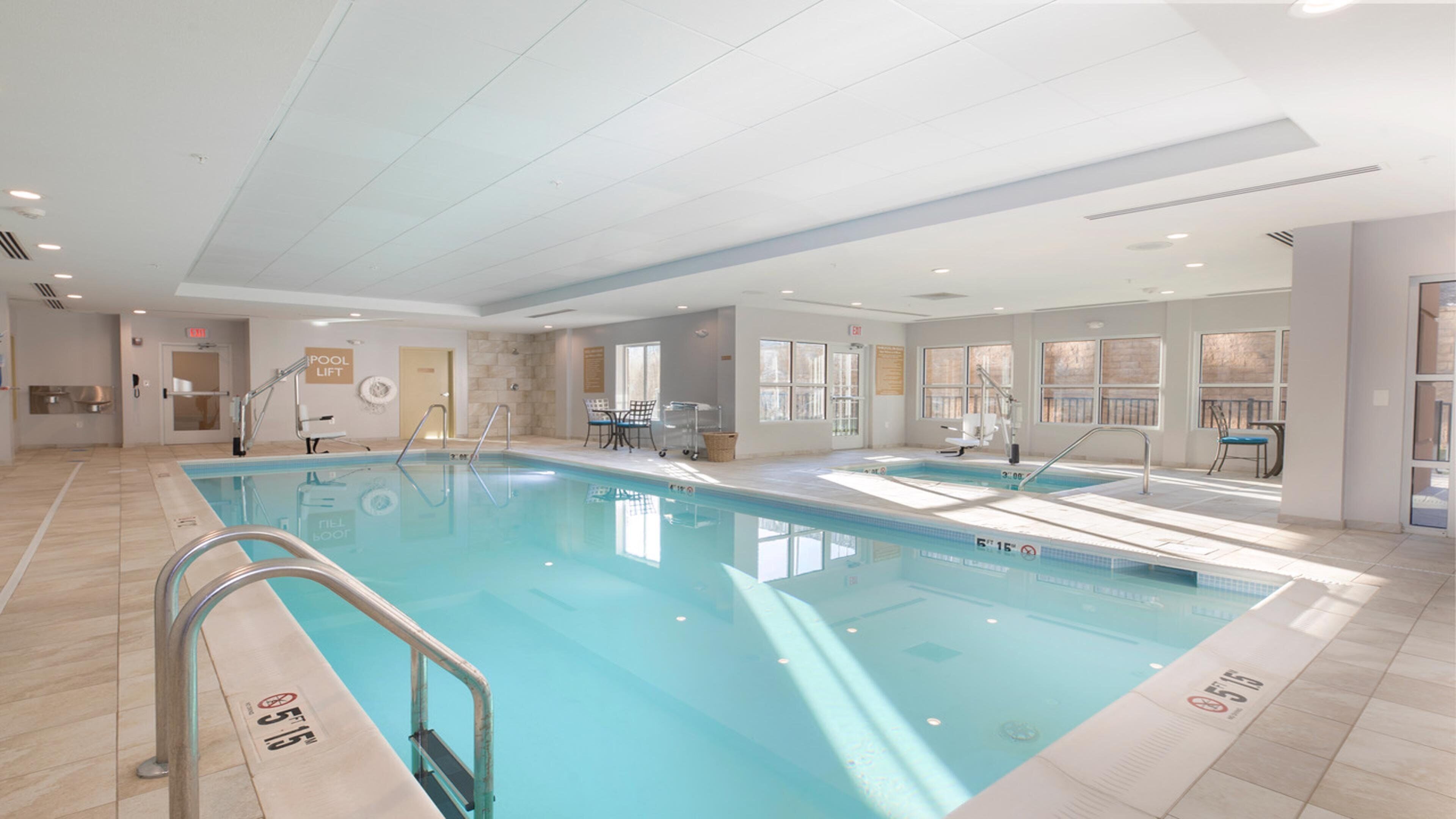 indoor pool, pool loungers