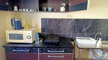 Studio | Private kitchen | Fridge, microwave, electric kettle