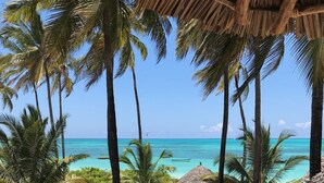 A beach with palm trees and a clear blue sky. - Savera Beach Houses (Jambiani)