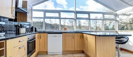 Fridge, microwave, oven, dishwasher
