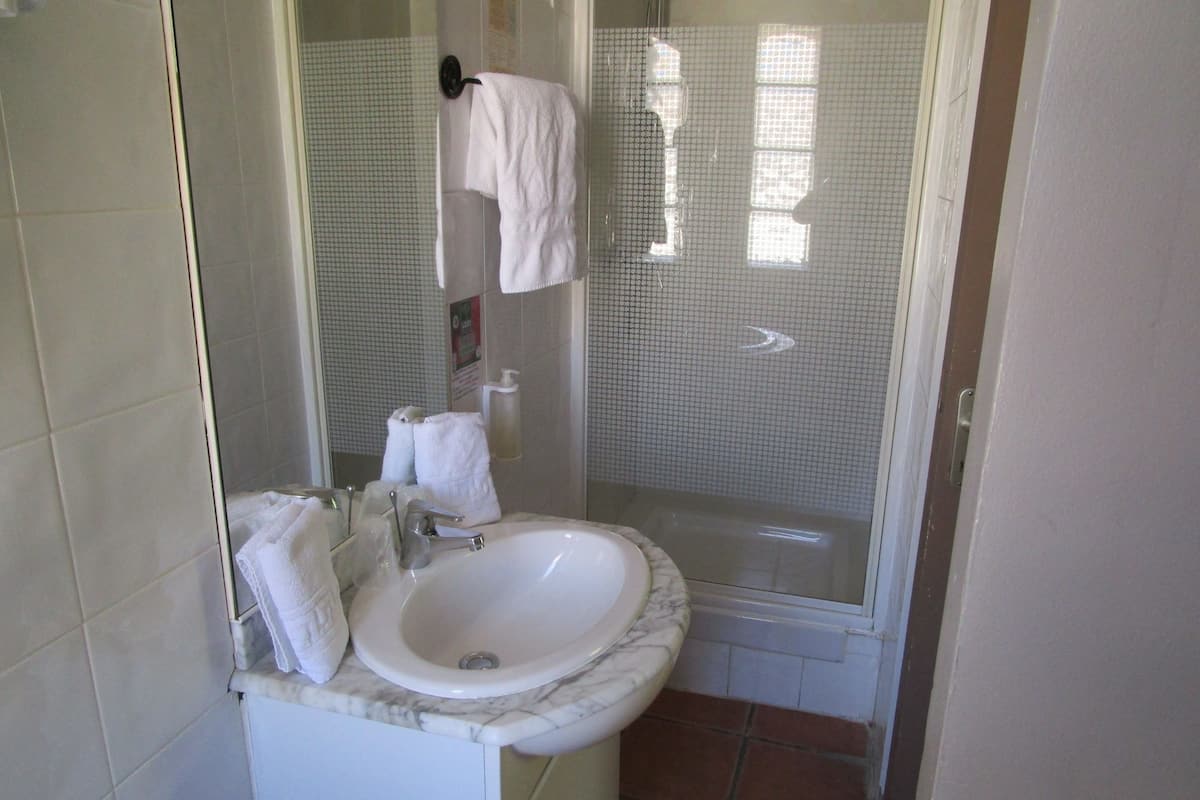 shower, free toiletries, hair dryer, towels