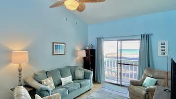 Condo, 2 Bedrooms, Balcony, Partial Ocean View (211) | Living area | Flat-screen TV, DVD player