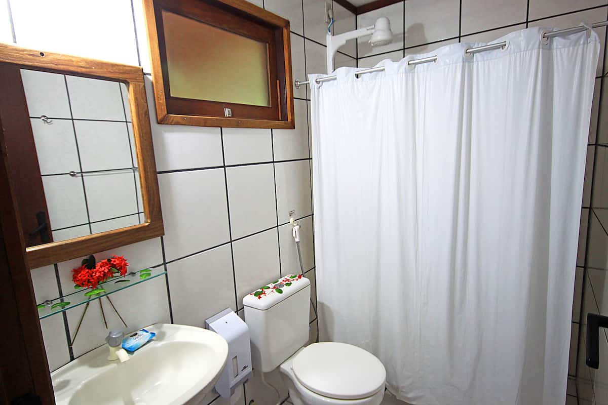 standard room | bathroom | shower, hair dryer, towels