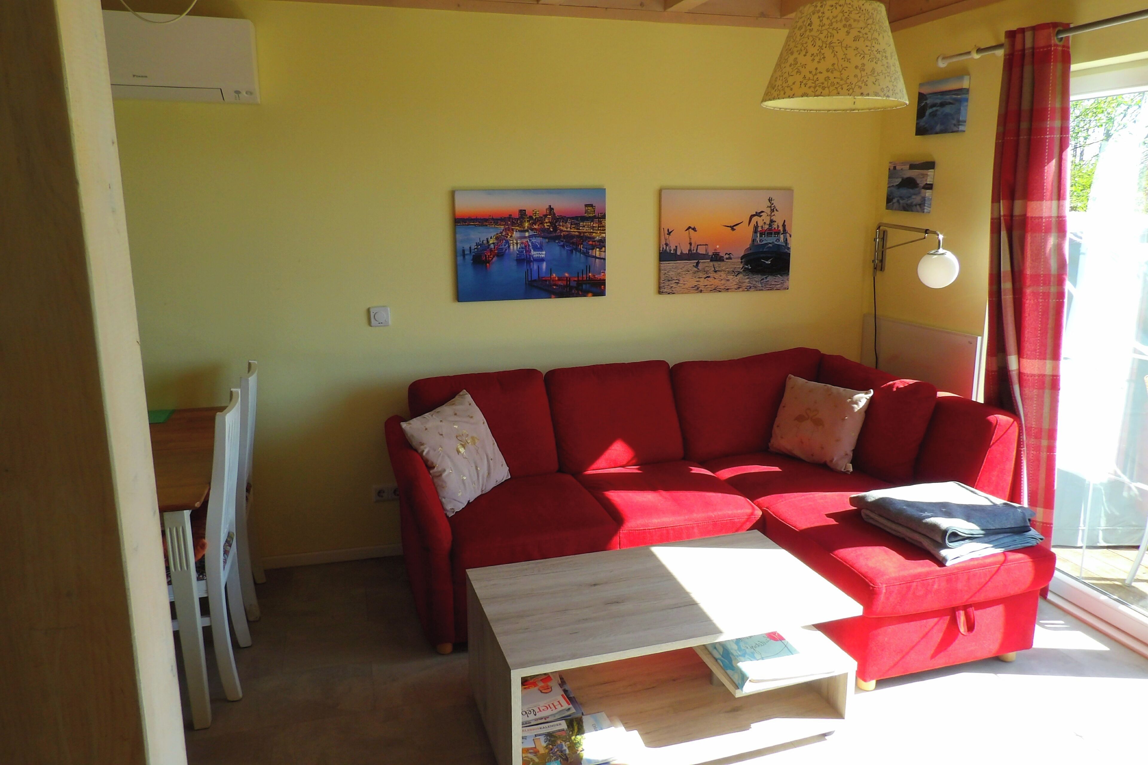 Fernseher, Kamin, DVD-Player, Bücher