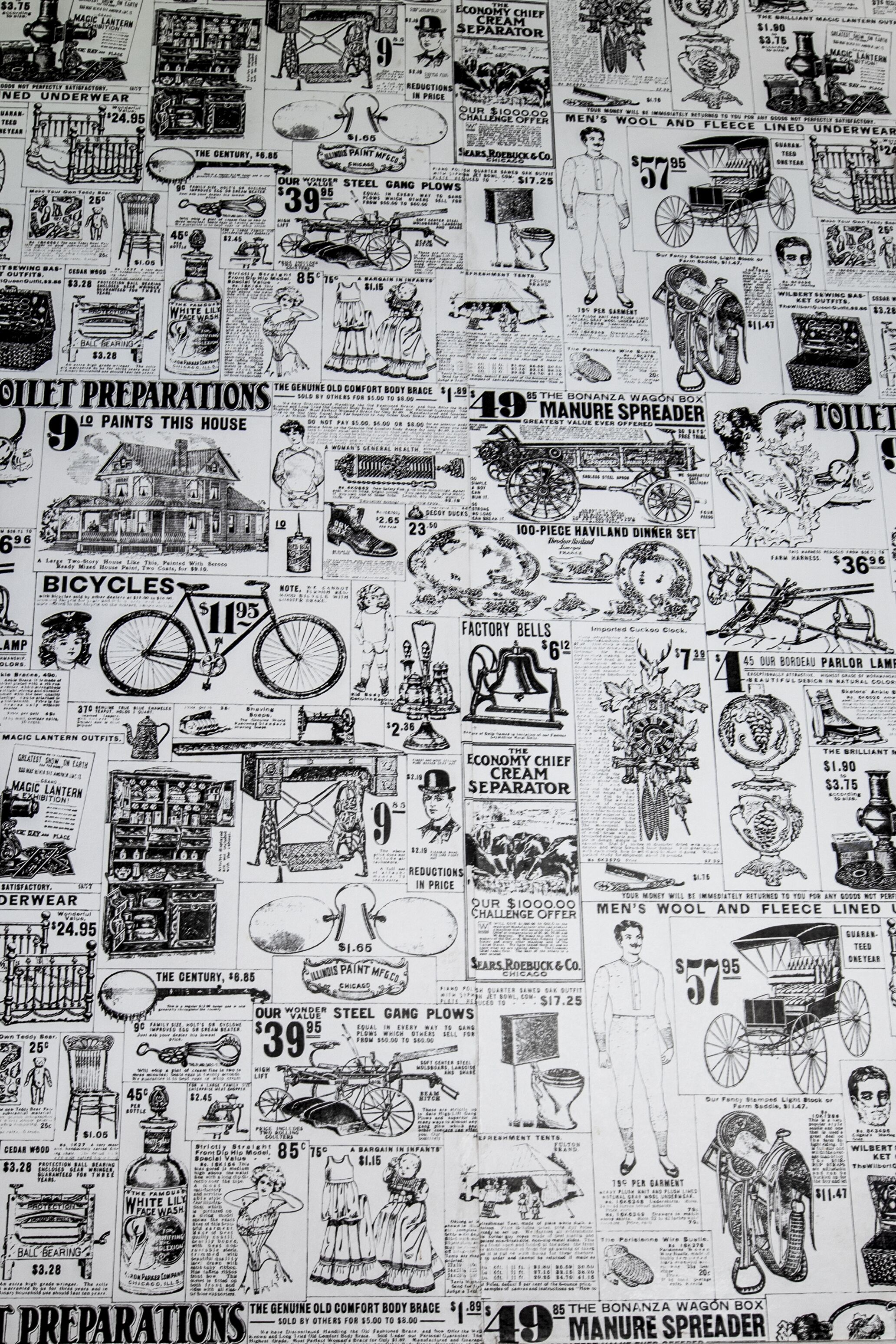 Een verzameling oude advertenties met diverse producten en prijzen, waaronder fietsen, kleding en huishoudartikelen.