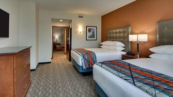 Desk, blackout drapes, iron/ironing board, free cribs/infant beds