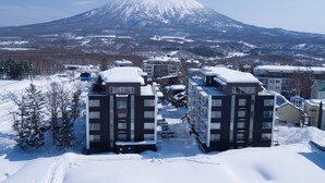 A snow-covered landscape with a prominent snow-capped mountain in the background. - Niseko Central Condominiums (Kutchan)