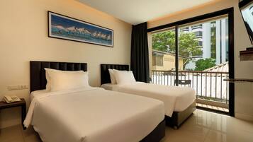 Blackout curtains, free WiFi, bed sheets