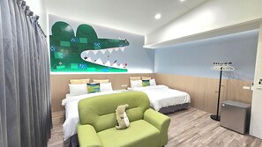 Economy Quadruple Room, 2 Double Beds, Non Smoking, Balcony | Individually decorated, individually furnished, desk, laptop workspace