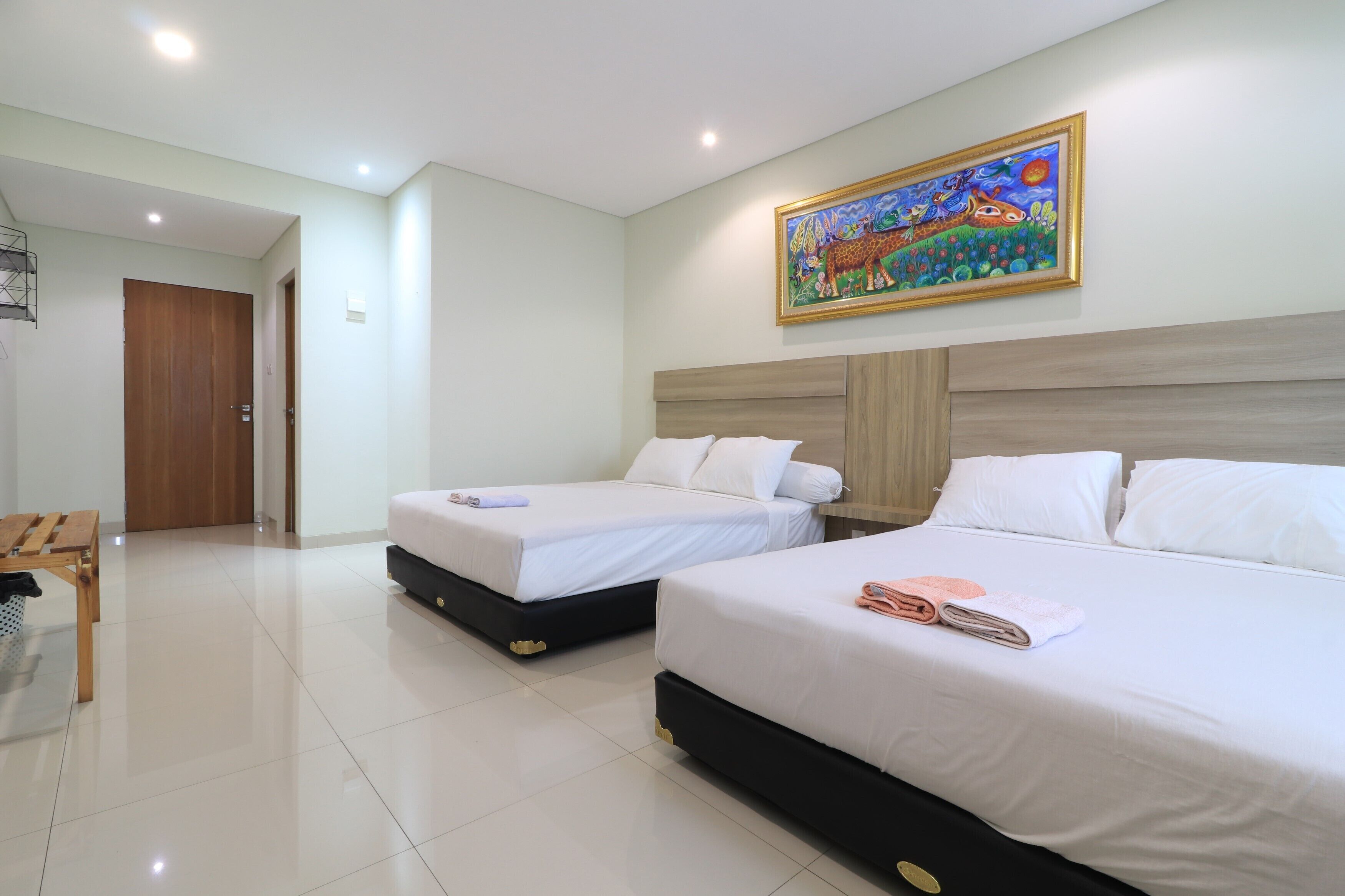 Desk, laptop workspace, free WiFi, bed sheets