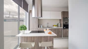 Apartamento City (4051. Penthouse) | Cocina privada | Frigorífico grande, microondas, horno y placa de cocina