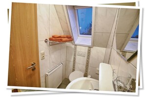 Double Room | Bathroom | Shower, towels - Bei Alex - Frühstückspension (Hemmoor)