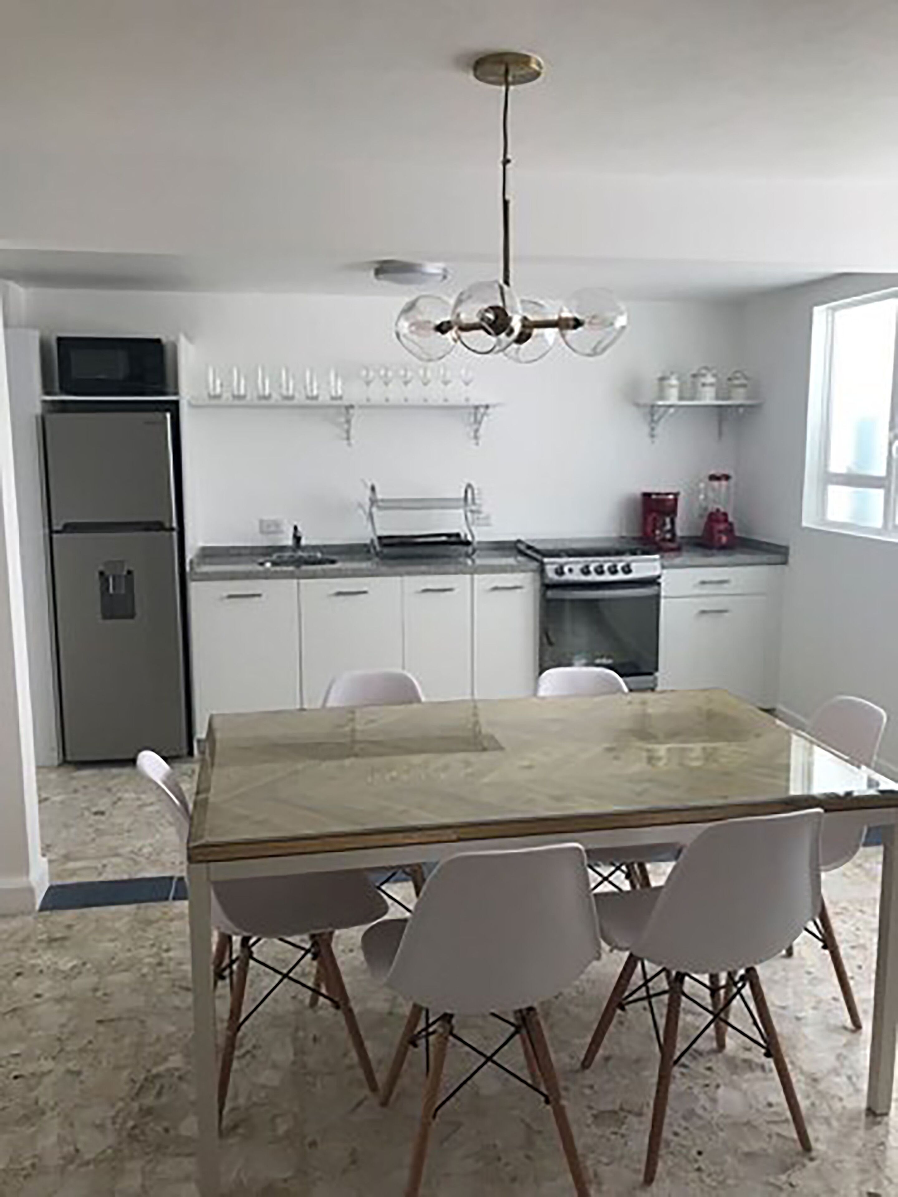 Design Apartment, 1 Queen Bed, Smoking | Private kitchen | Fridge, microwave, stovetop, blender