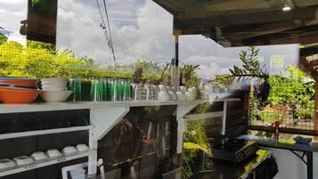 Shared fridge, microwave, coffee/tea maker, electric kettle