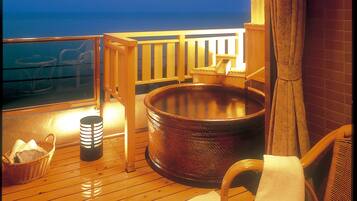 Japanese-Style Quadruple Room, Sea View, Open Air Bath | In-room safe, blackout curtains, free WiFi, bed sheets