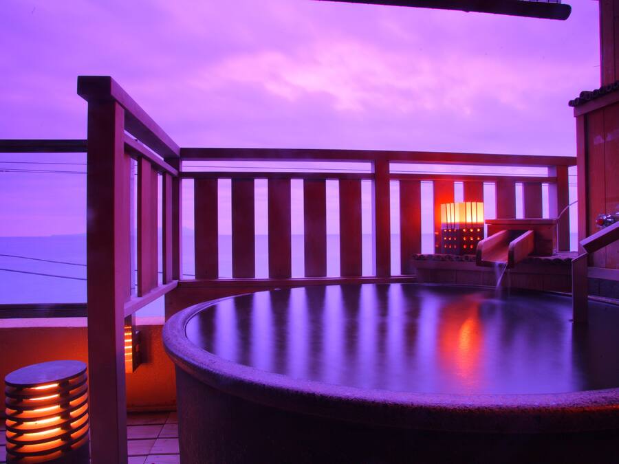 Japanese-Style Quadruple Room, Sea View, Open Air Bath | In-room safe, blackout drapes, free WiFi, bed sheets